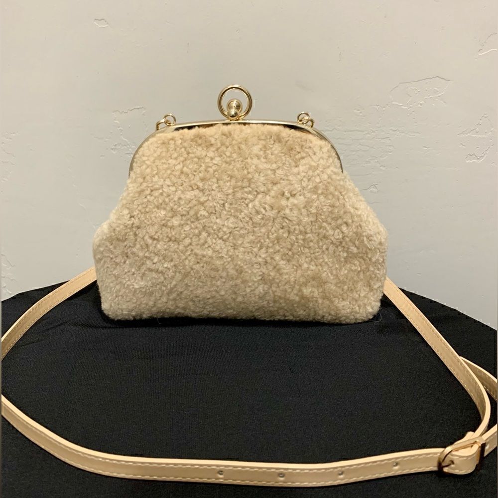 Handmade Genuine Shearling Leather Kisslock Wristlet/Shoulder Bag/Crossbody